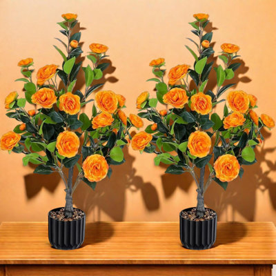 Arbre artificiel camélia artificiel 36 po en pot avec fleurs, cadeau de décoration intérieure / extérieure