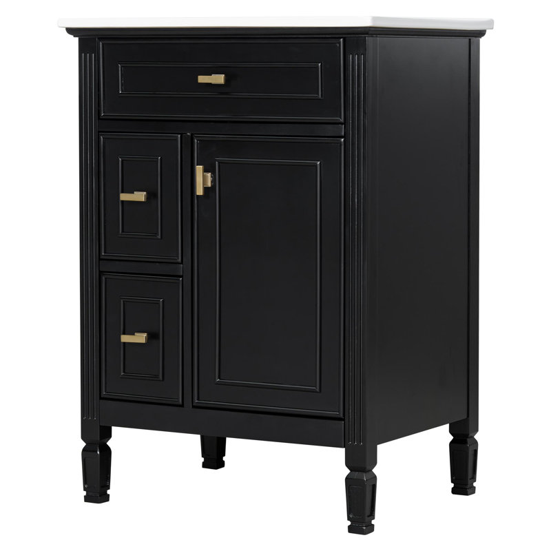 Meuble-lavabo compact de 24 pouces avec rangement, Noir, 24", Ensemble de centre 8 po