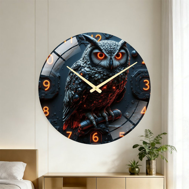 Robot Owl Decor Art - 24‘’ Modern Glass Wall Clock