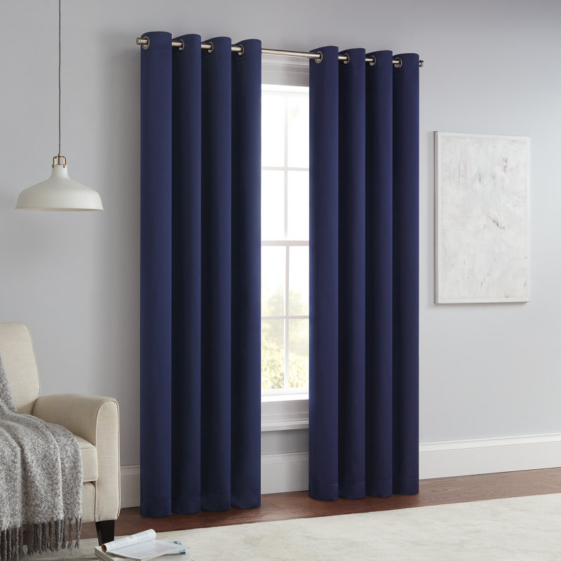 Eclipse Solid Thermapanel Grommet Energy Saving Room Darkening Curtain Panel, Navy, 54" W x 84" L