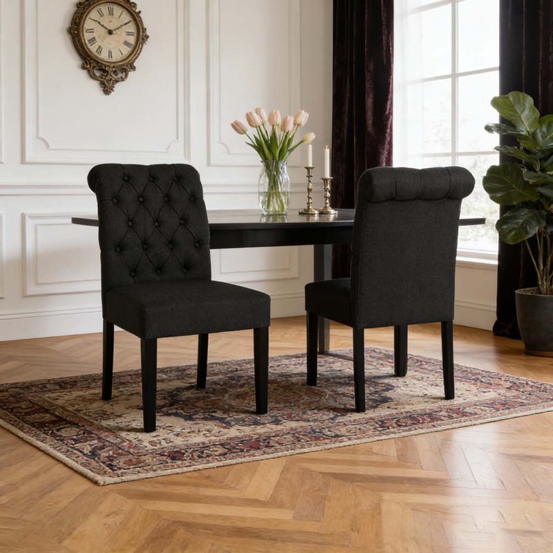 Ensemble de chaises de salle à manger, Tissu gris foncé