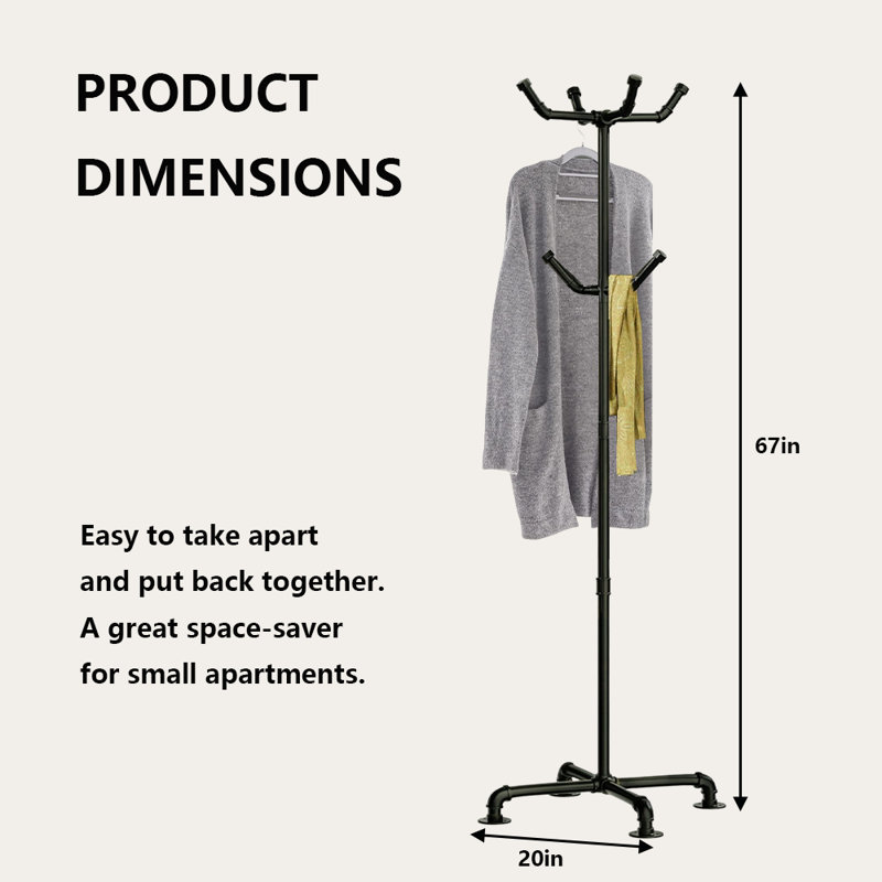 Farme House Industrial Style Metal Pipe Coat Rack, Black
