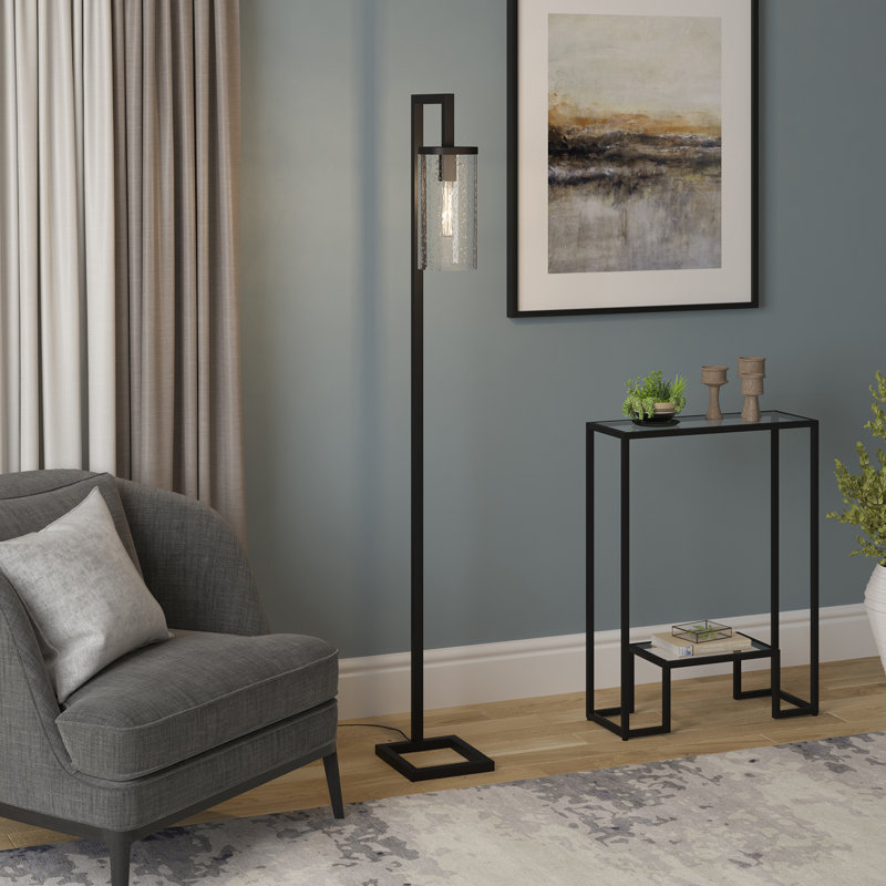 Malva 67.75" Tall Floor Lamp with Glass Shade, Seeded Glass, Brass