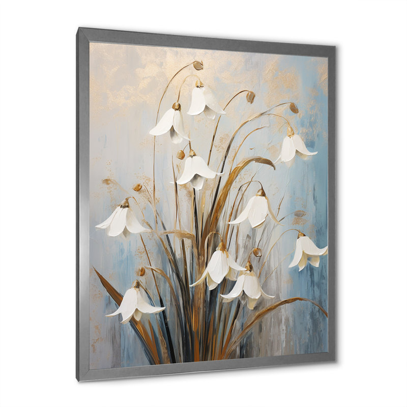 Minimalisme Snowdrop Flowers Harmony IV, Cadre simple argenté, H 44 po x l 34 po x P 1,5 po