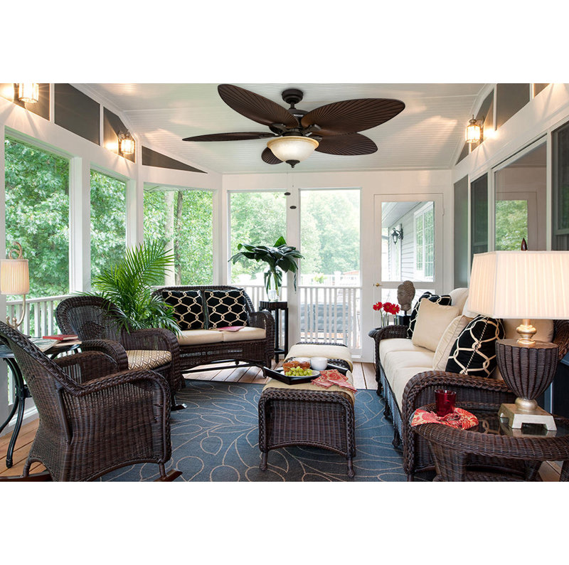 Bronze Palm Leaf 52" Ceiling Fan with Sunset Glass Bowl Light
