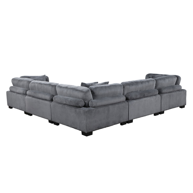 Canapé modulaire 5 pièces Sumekh, Velours côtelé gris