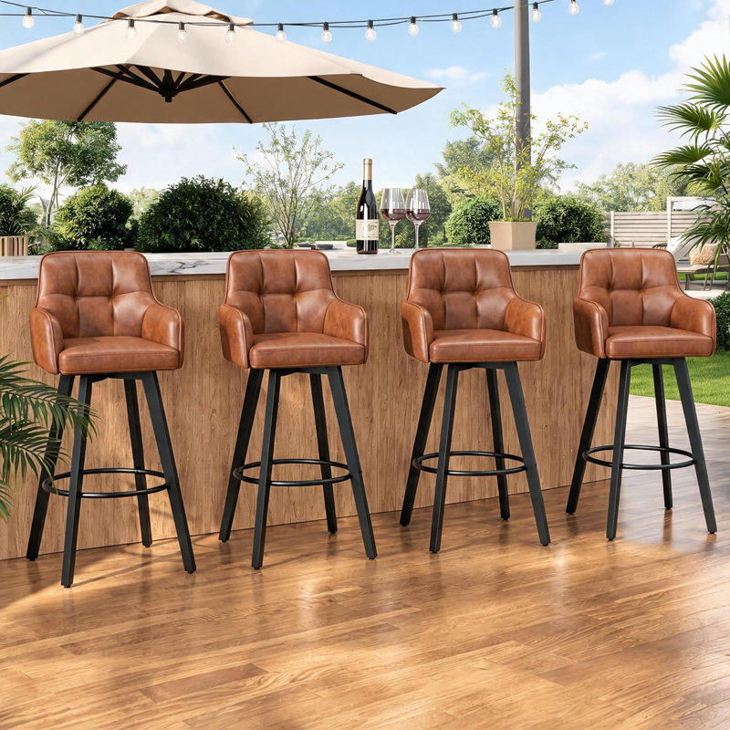 Ensemble de 6 tabourets de bar pivotants, chaises de bar rembourrées en PU, marron, Marron foncé, 6