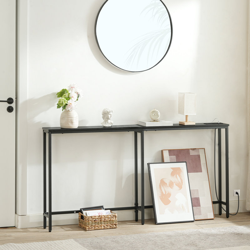 Canapé-console avec prise de courant Castiglione, H 31,5 po x l 63 po x P 5,9 po, Noir, noir, noir, noir
