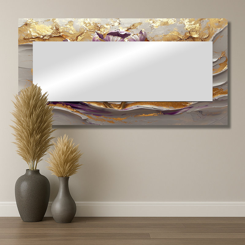Marbré tulipes champ sur crème River I - Art mural miroir floral - imprimé sur métal, 28 po x 55 po