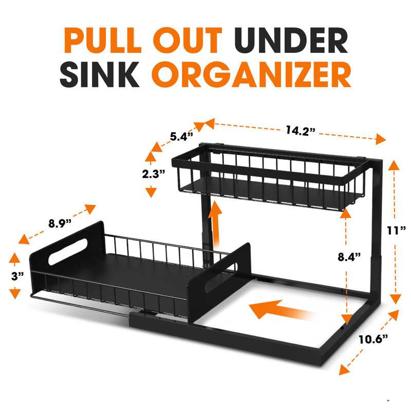 Heavy-Duty Black Metal 2-Tier Under Sink Storage Organizer