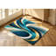 Tapis d'intérieur en velours à motifs abstraits de vagues bleues, dorées et blanches, style moderne, avec dos antidérapant. Décor élégant pour salon, chambre, cuisine, balcon ou appartement.-554992584