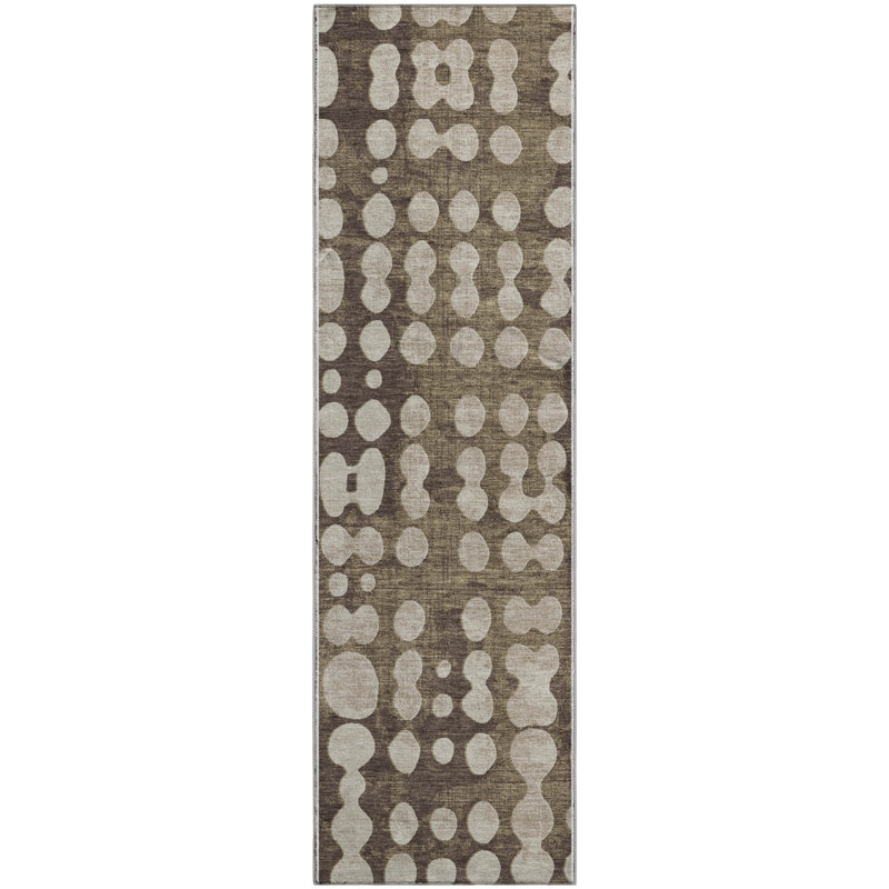 Tapis brun Prisco lavable à la machine de qualité supérieure, Tapis de couloir 2 pi 3 po x 7 pi 6 po