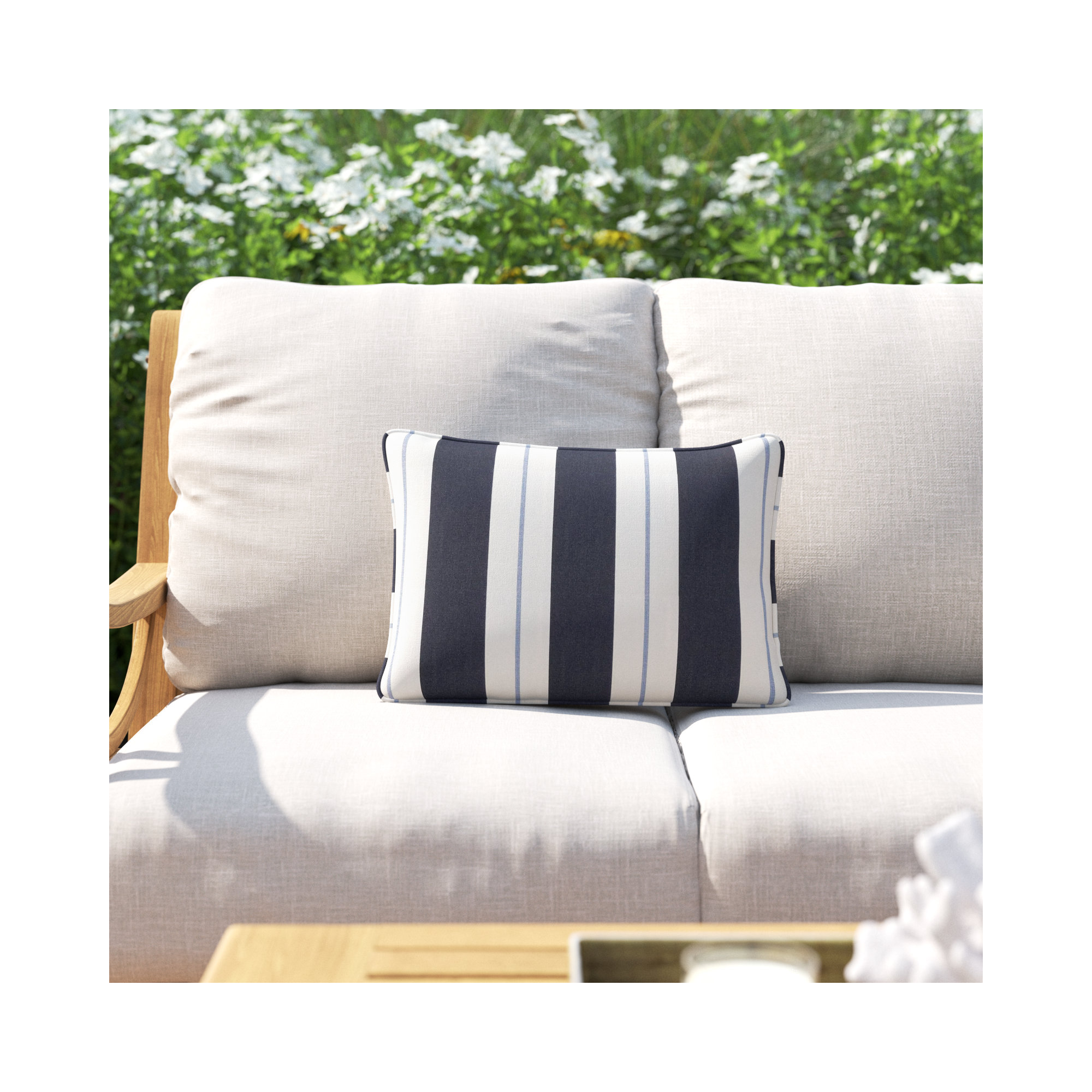 Ansel Striped Indoor/Outdoor Lumbar Throw Pillow, Blue, 12" x 18"