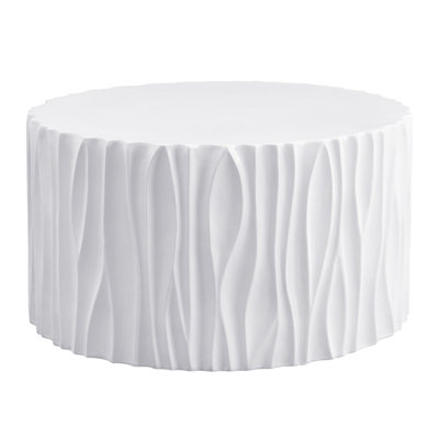Modern Outdoor Coffee Table with Wavy Fluted Design - 26.77" Round, 14.76" H, MGO Material, 66 lbs Capacity, Assembly-Free for Patio, Garden, or Balcony