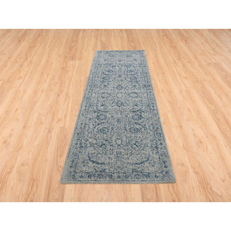 Tapis de couloir oriental gris 2 pi 7 po x 8 pi 1 po en jacquard fin avec motif de feuille de faucille et soie tissée à la main 1684FA72A00D43AF96C626CFE11AA56A