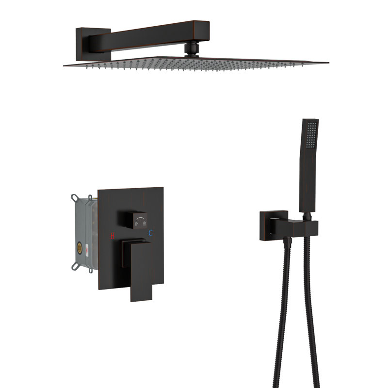 Dual Shower Head  10 Inch Wall Mounted Square Shower System With Roughin Valve, Oil Rubber Bronze, Oil Rubbed Bronze