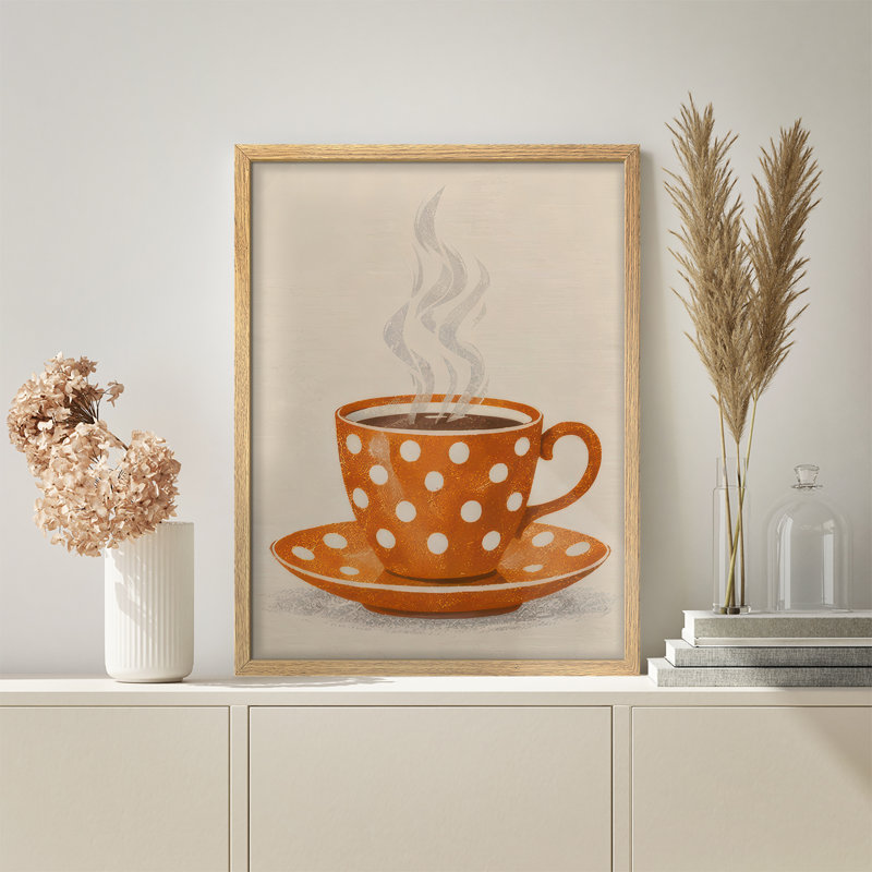 Warm Neutral Coffee Cup Framed Wall Art Prints - Cozy Kitchen Decor for Dining Room, Naturel, H 14 po x l 11 po