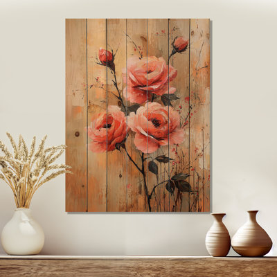 Velours géométrique Rose Love Passion II - Roses, art mural en bois - sur bois de pin naturel