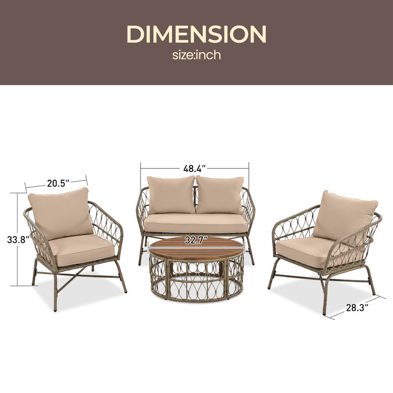 Annell 48.4'' Wide Wicker Patio Sectional Set with Cushions
