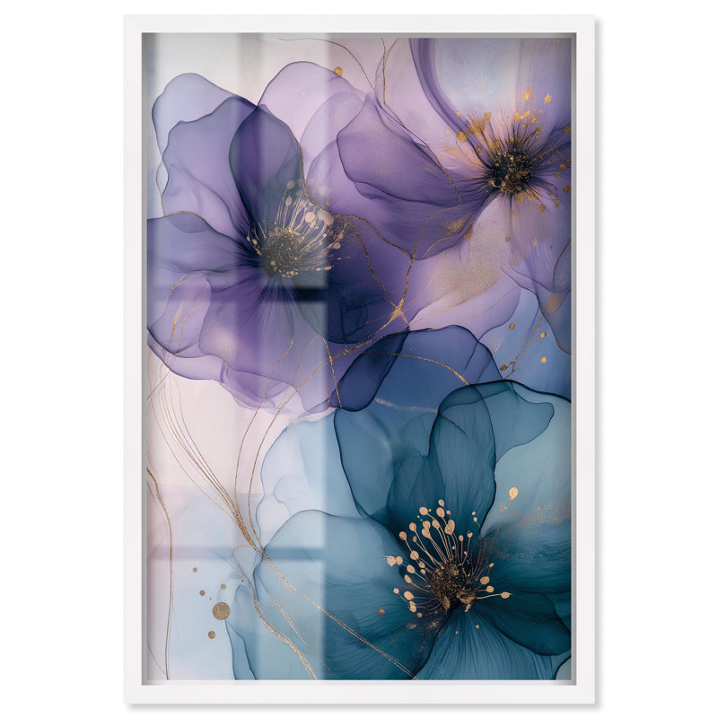 Art mural fleur de cyanescence II doré imprimé par Art Remedy, H 25 po x l 17 po, Blanc