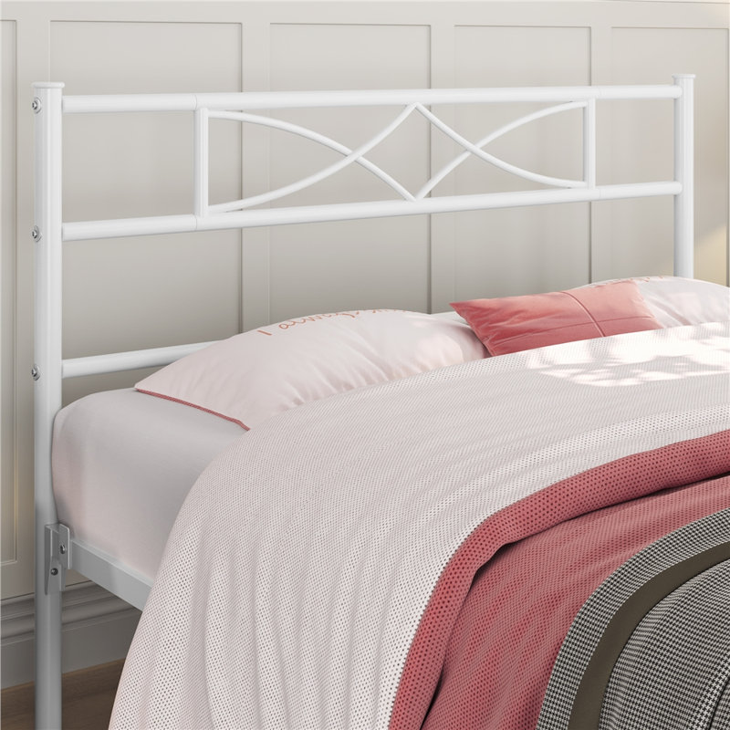 Simple Metal Bed Frame with Curved Design Headboard and Footboard, Double (4'6), White