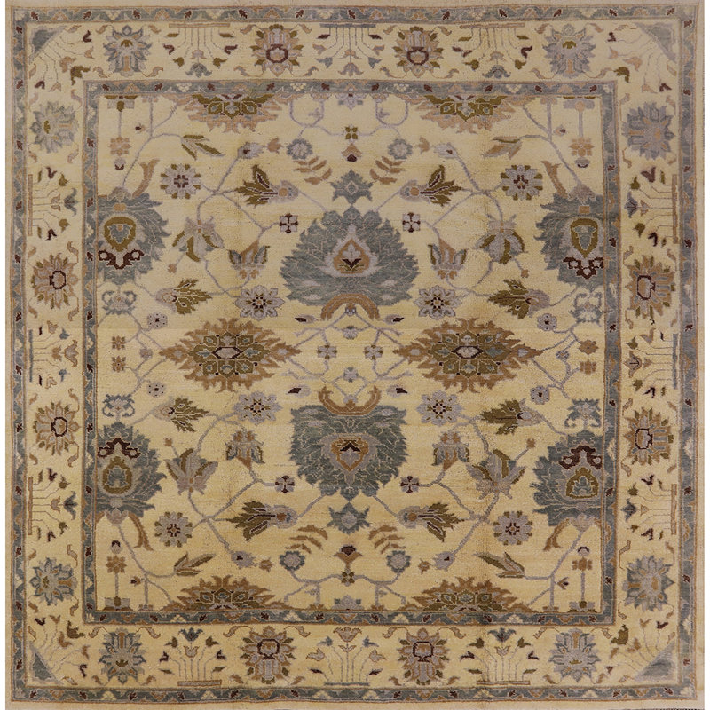 Tapis oriental jaune / bleu Manni, Carré 6 pi
