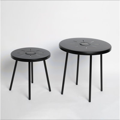 2-Pack Solar Powered Side Table with LED Light, Outdoor/Indoor Nesting Round End Table Set