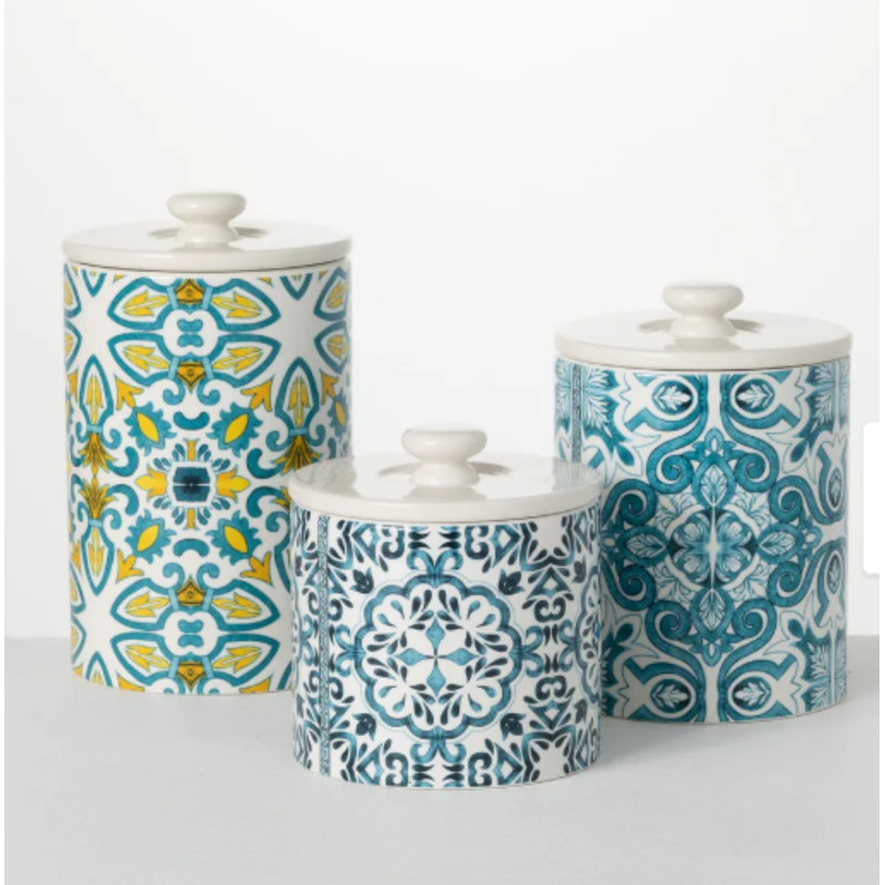 Ensemble de 3 boîtes à motifs en dolomite multicolores