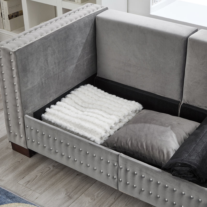 Causeuse rembourrée avec têtes de clou, Gris