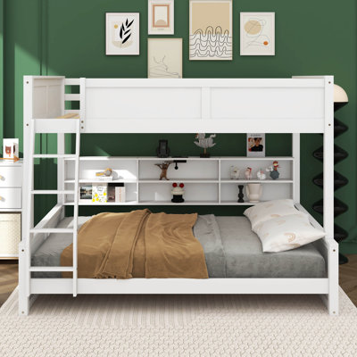 Full XL Over Queen Bunk Bed With Storage Cabinets