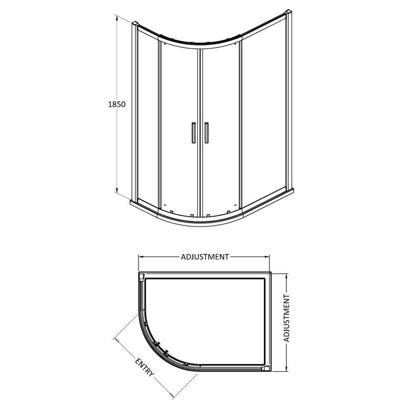 Pacific Offset Quadrant Shower Enclosure, 120cm H x 80cm W x 0.6cm D