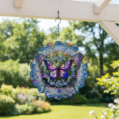 3D Wind Chime, 12 Inch Hanging Metal Wind Spinner With Colorful Butterfly/Dragonfly/Tree Of Life Design For Yard, Garden, And Patio Decor