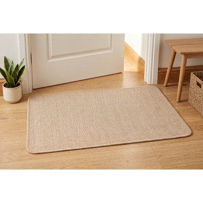 Jute Effect Indoor Outdoor Rug, 18 x 30 inch, Easy Clean Polypropylene Doormat, Stain Resistant Entryway and Patio Mat, Natural Beige
