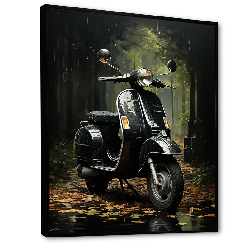 Sentier forestier et scooters sur toile, Cadre flottant noir, H 32 po x l 16 po