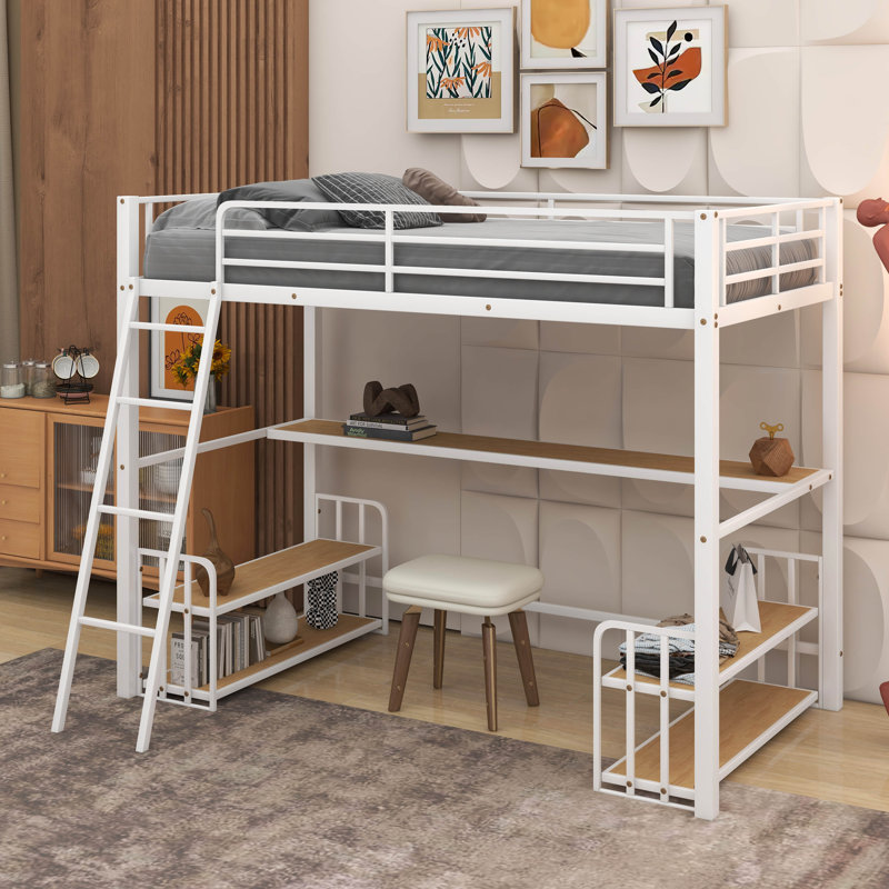 Lit mezzanine en métal avec bureau, Twin