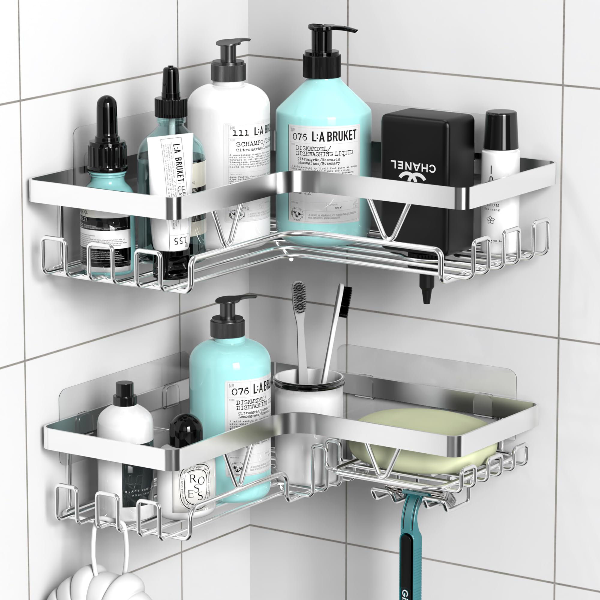 Rebrilliant Corner Shower Shelf Adhesive - 2 Pack Shower Shelf With ...