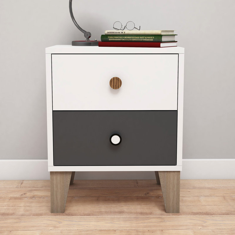 Table de chevet 2 tiroirs Bosch, Blanc / gris anthracite