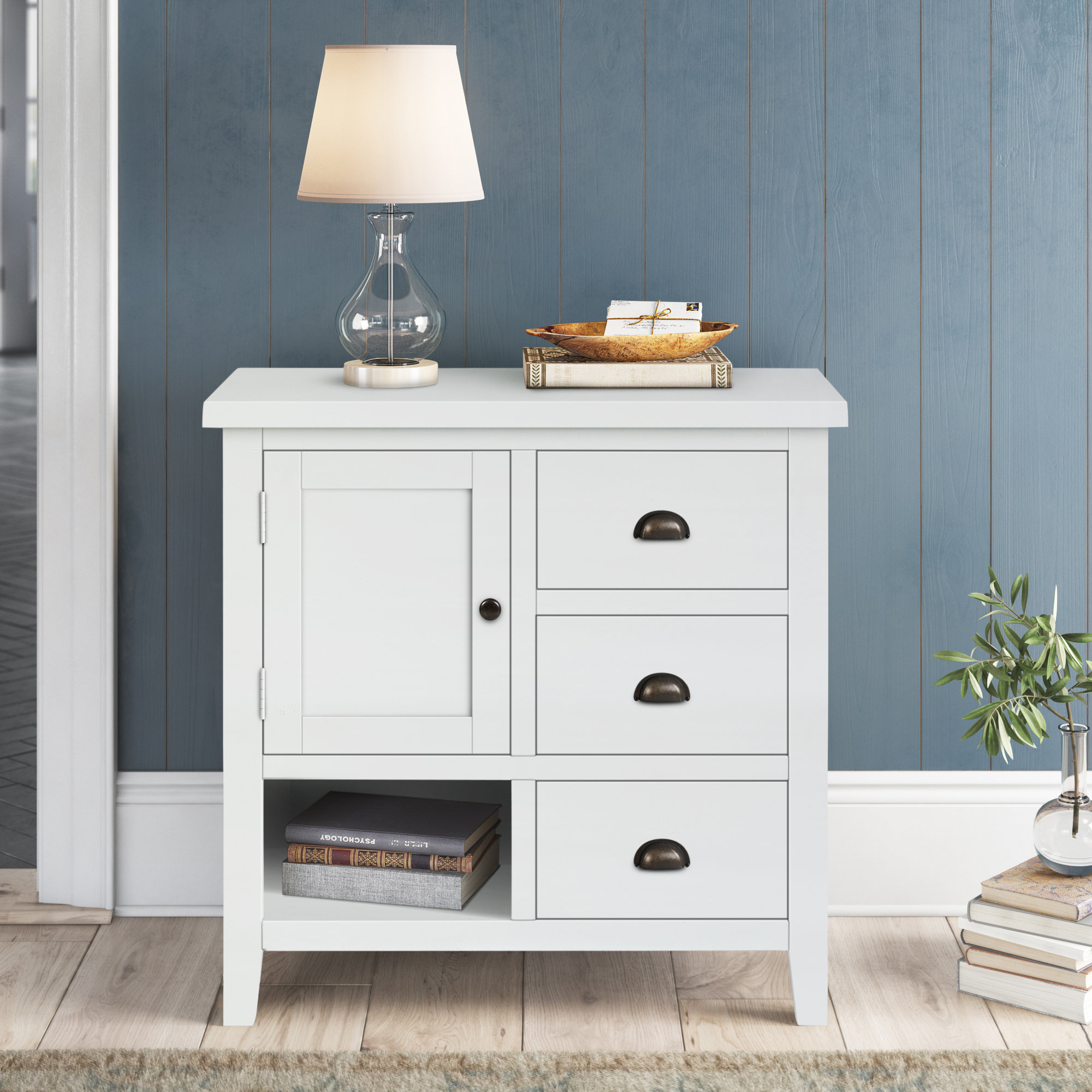 Castile Solid Wood Storage Cabinet, Weathered White