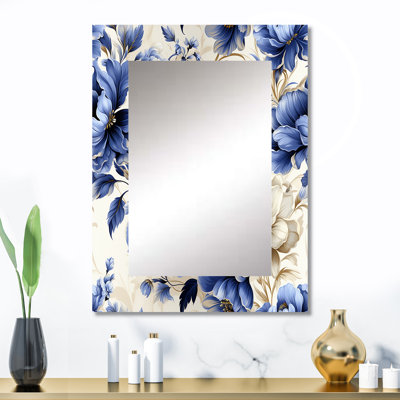 Cadres décoratifs bleu cobalt à motif victorien Ledbetter - miroir décoratif floral, miroir mural floral, impression d'art en métal