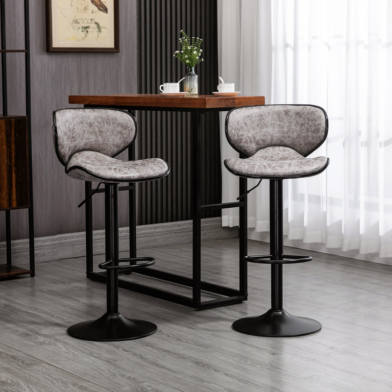 Abdus-Sami Swivel Upholstered Adjustable Height Counter Stool with Metal Frame, Light Grey