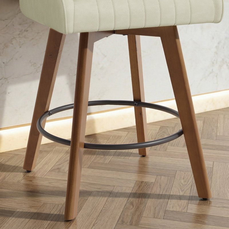 Extra-Wide 360° Swivel Bar Stool With Pocket Spring Seat & Solid Wood Base, Beige