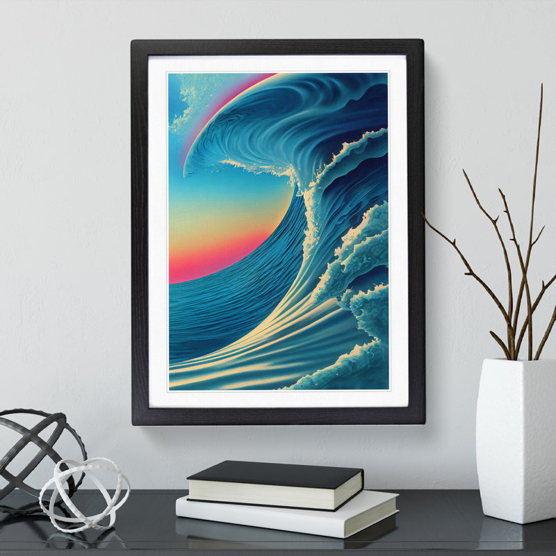 Sunset Ocean Wave No.6 - Wall Art, 46cm H x 34cm W, Black Framed Paper, White