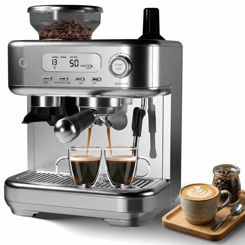 Machine à espresso avec moulin intégré - Cafetière professionnelle à 15 barres et espresso pour cappuccino et café au lait, semi-automatique avec réservoir d'eau amovible de 77 oz