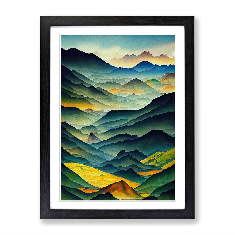XV1022-5151X Mountain Landscape No.1 - Single Picture Frame Painting, Black, 64cm H x 46cm W x 2cm D