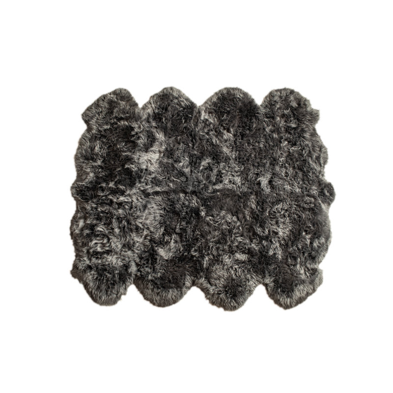 Tapis gris en peau de mouton fabriqué à la main 7 pi x 6 pi Rintje