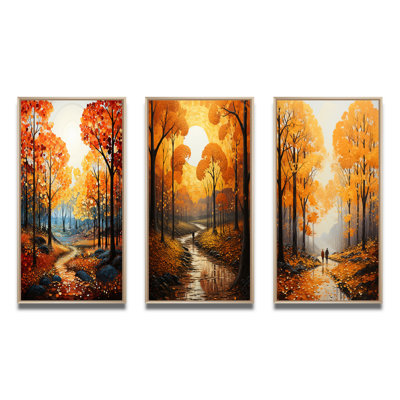 «Bold Yellow Forest Giants Pointillism», 3 pièces sur toile