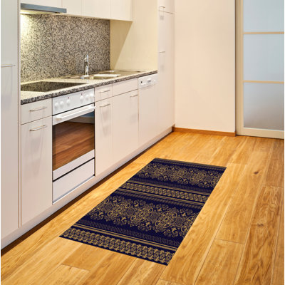 Tapis décoratif bleu marine/gris à tissé à plat de style sud-ouest turque
