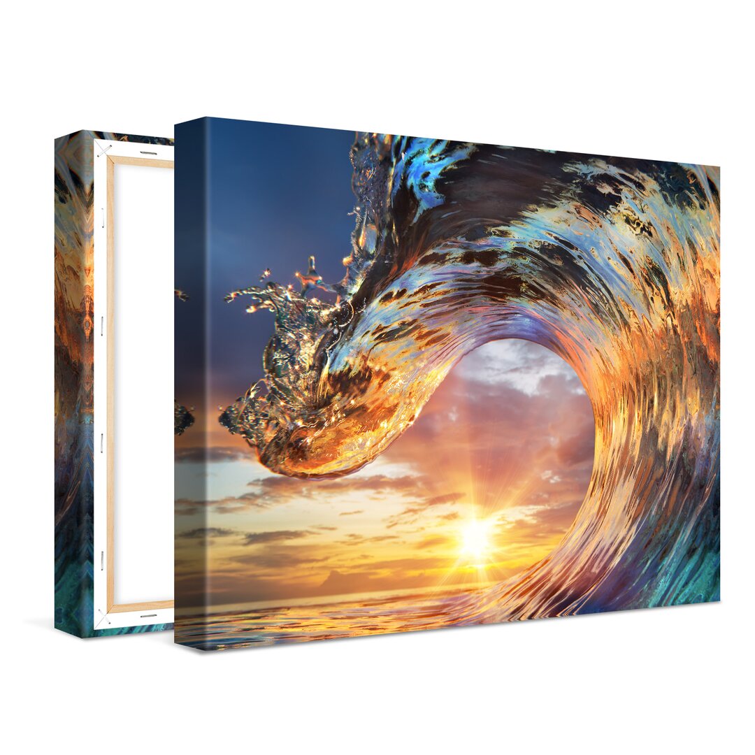 Leinwandbild Wave Sunset Xcm – Premium Leinwanddruck – Kunstdruck Auf Cm Holz-Keilrahmen Für Schlaf- Und Wohnzimmer – Ko...