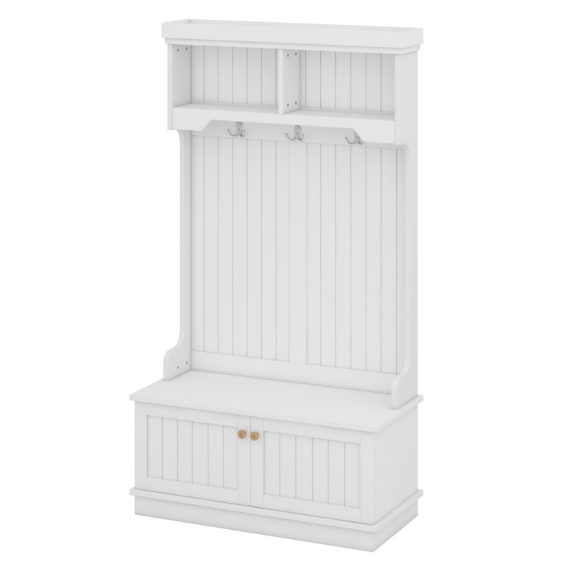 Hall Tree With Storage Shoe Bench For Entryway And Hallway, 4-In-1 Design Coat Racks With Hooks For Living Room, White