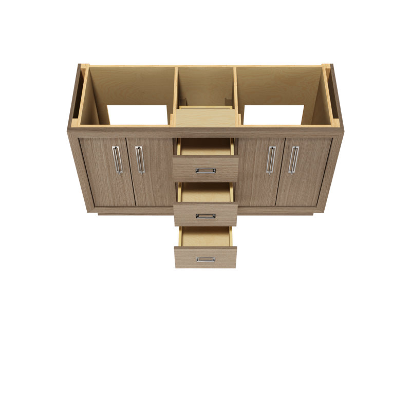 Meuble-lavabo double Avalon, Patine naturelle, Chrome poli, 60"